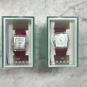 New in Box - Red Leather Watch with Crystal Accents